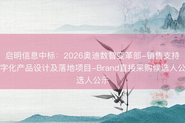 启明信息中标：2026奥迪数智变革部-销售支持数字化产品设计及落地项目-Brand直接采购候选人公示