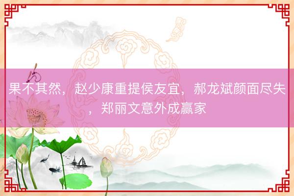 果不其然，赵少康重提侯友宜，郝龙斌颜面尽失，郑丽文意外成赢家