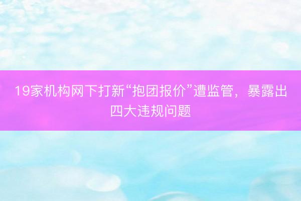 19家机构网下打新“抱团报价”遭监管，暴露出四大违规问题