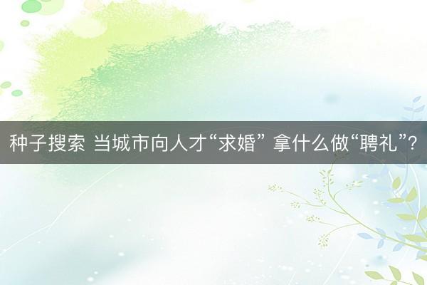 种子搜索 当城市向人才“求婚” 拿什么做“聘礼”？