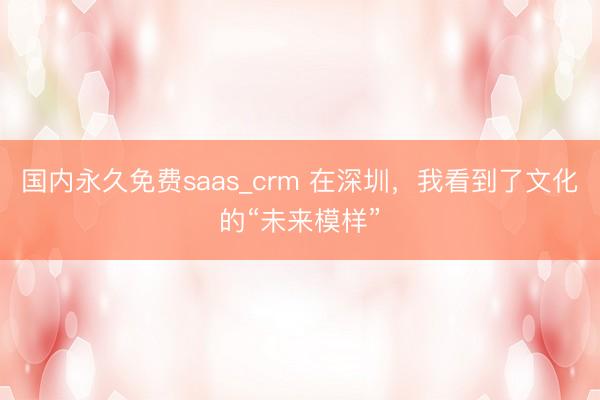 国内永久免费saas_crm 在深圳，我看到了文化的“未来模样”