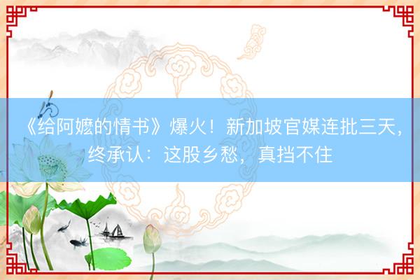 《给阿嬷的情书》爆火！新加坡官媒连批三天，终承认：这股乡愁，真挡不住