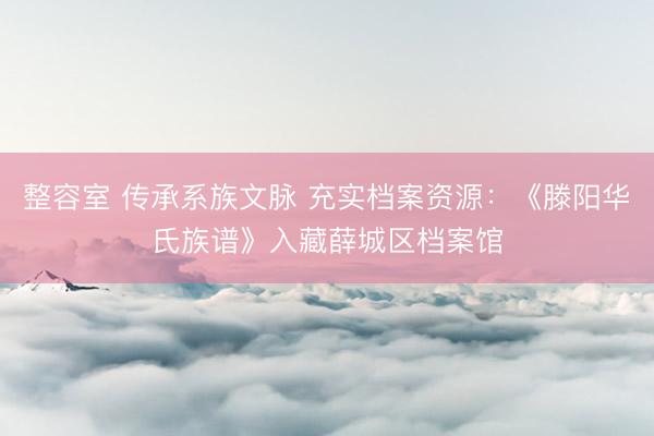 整容室 传承系族文脉 充实档案资源：《滕阳华氏族谱》入藏薛城区档案馆