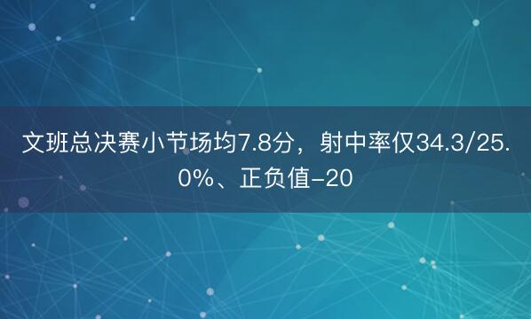 文班总决赛小节场均7.8分，射中率仅34.3/25.0%、正负值-20